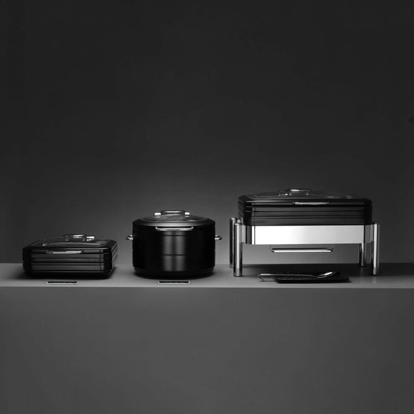 De Luxe svart induksjonsvarmefat med glasslokk, GN 2/3, Min. kjøp: 1 - for Storkjøkken - XL - Storkjøkken