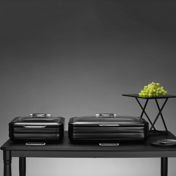 De Luxe svart rund induksjonsvarmefat med glasslokk, 9 l - for Storkjøkken - XL - Storkjøkken