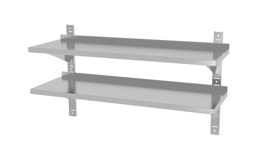 Dobbel justerbar vegghylle, med to stålbraketter, 1400x300x (h) 600mm - for Storkjøkken - XL - Storkjøkken
