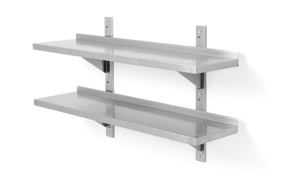 Dobbel justerbar vegghylle, med to stålbraketter, 1400x300x (h) 600mm - for Storkjøkken - XL - Storkjøkken