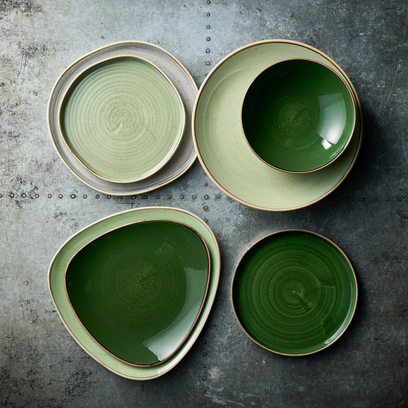 Steinstøpt tallerken med syrgrønn kant, 210 mm, Min. kjøp: 6