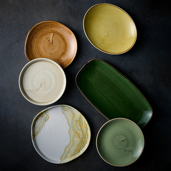 Rektangulær tallerken i steinstøpt syrgrønn, 300x150mm, Min. kjøp: 6