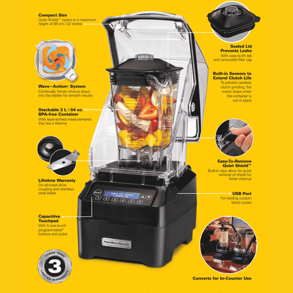 Hamilton Beach Commercial® Eclipse™ høytytende blender med 64 oz/2 l Wave~Action® - beholder – HBH755R - CE - serien - for Storkjøkken - XL - Storkjøkken