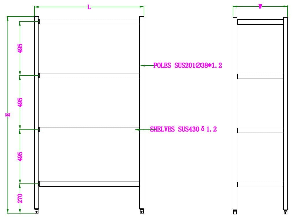Hylle 4 nivåer flatpakket 900, - for Storkjøkken - XL - Storkjøkken