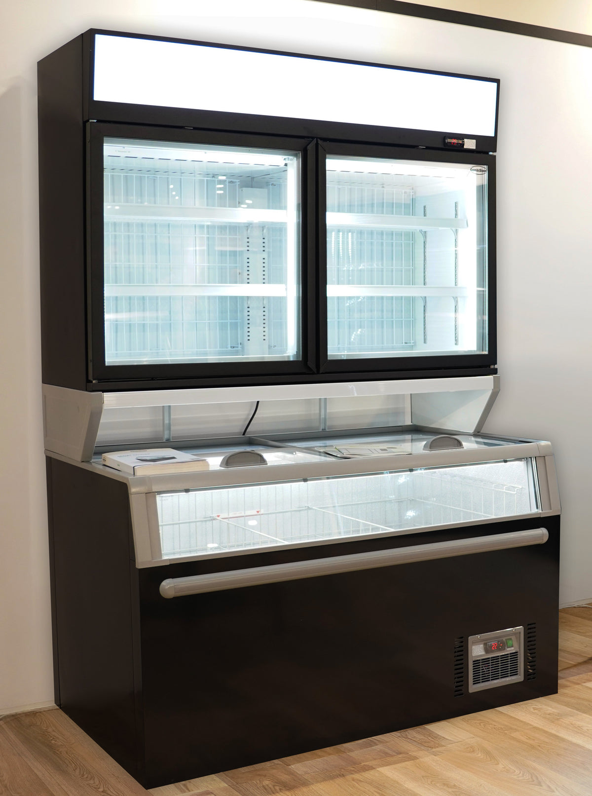 Veggmontert fryserenhet med 2 glassdører, sort, 1454x890x2110 mm – bilde 4