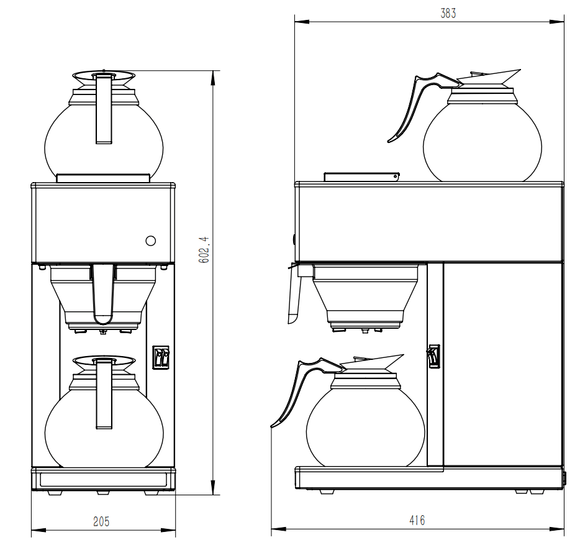 Kaffemaskin inkl. 2 kaffekanner i glass 1,8l - for Storkjøkken - XL - Storkjøkken