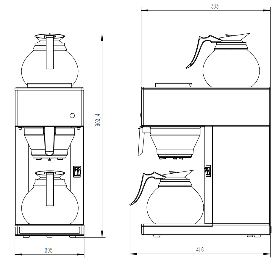 Kaffemaskin inkl. 2 kaffekanner i glass 1,8l - for Storkjøkken - XL - Storkjøkken
