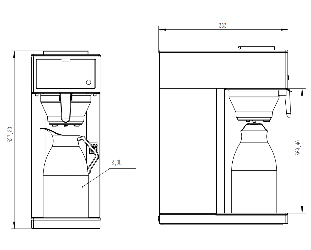 Kaffemaskin inkl. termokanne 2,0l - for Storkjøkken - XL - Storkjøkken