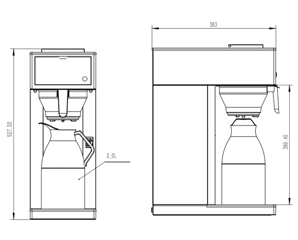 Kaffemaskin inkl. termokanne 2,0l - for Storkjøkken - XL - Storkjøkken