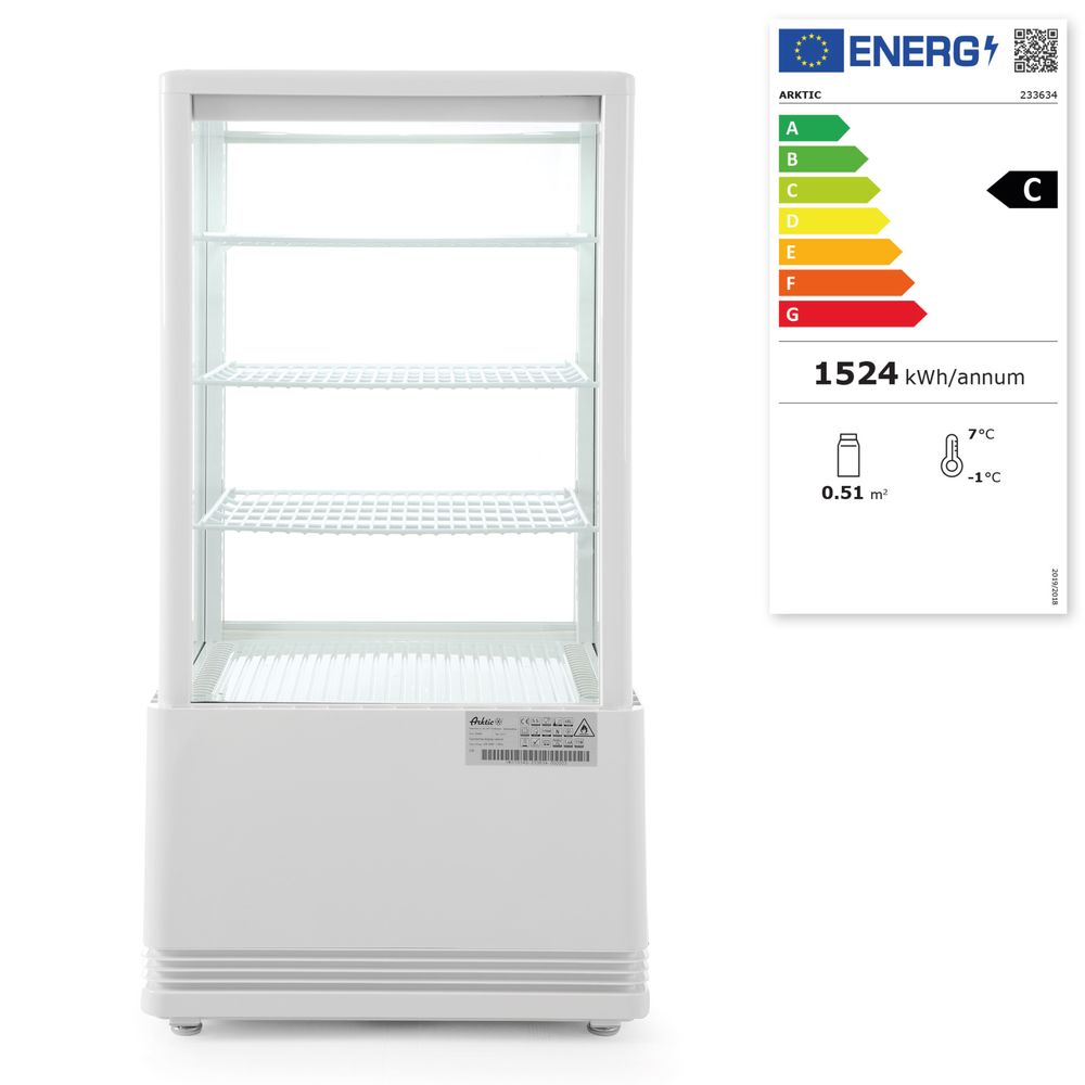 Kjøle vitrineskap 68L, Arktic, White, 230V/170W, 452x406X (H) 891mm - for Storkjøkken - XL - Storkjøkken