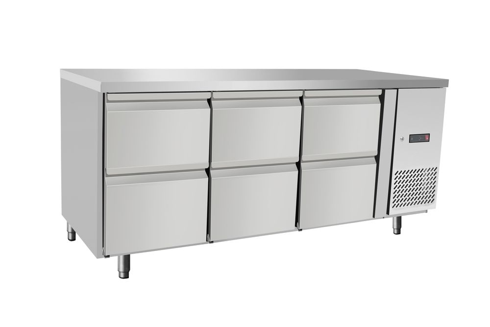 Kjøledisk, med 6 skuffer, 420L, 230V/400W, 1795x700x(H)879mm - for Storkjøkken - XL - Storkjøkken