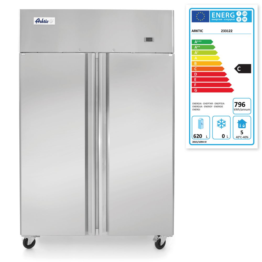 Kjøleskap med 2 dører 900 L, 230V/450W, 1200x740x(H)1950mm - for Storkjøkken - XL - Storkjøkken