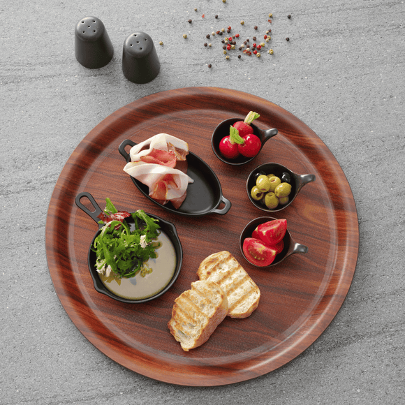 Montana sklisikkert brett med høy kant, valnøtt - rundt, 360 mm - for Storkjøkken - XL - Storkjøkken