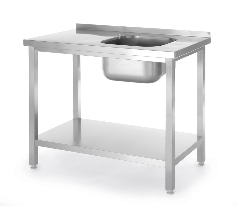 Oppvaskbord med hylle, boltet, oppvaskkum på venstre side, 1000x600x(H)850mm - for Storkjøkken - XL - Storkjøkken