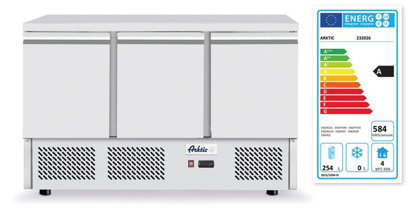 Pizza arbeidsbenk med 3 dører og kjølemonter 380+40L, Arktic, 254L, 230V/400W, 1365x700X (H) 1030mm - for Storkjøkken - XL - Storkjøkken