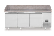 Pizzakjølebord med benkeplate i granitt, 3 - dørs, 375L, Granitt, 230V/400W, 2010x800x(H)875mm - for Storkjøkken - XL - Storkjøkken
