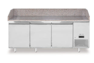 Pizzakjølebord med benkeplate i granitt, 3 - dørs, 375L, Granitt, 230V/400W, 2010x800x(H)875mm - for Storkjøkken - XL - Storkjøkken