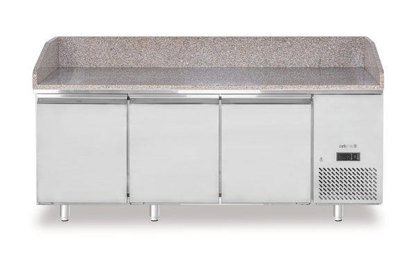 Pizzakjølebord med benkeplate i granitt, 3 - dørs, 375L, Granitt, 230V/400W, 2010x800x(H)875mm - for Storkjøkken - XL - Storkjøkken