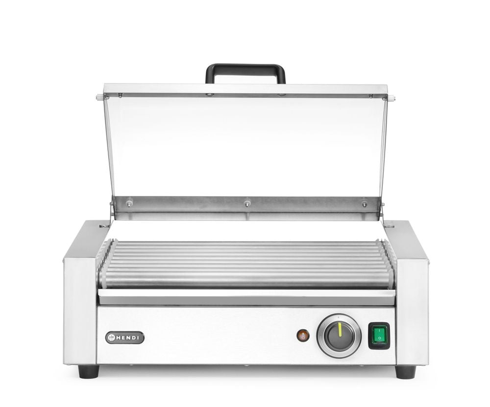 Pølserullegrill, 1 - sone med energisparende lokk, 9 ruller, 230V/790W, 566x450x(H)259mm - for Storkjøkken - XL - Storkjøkken