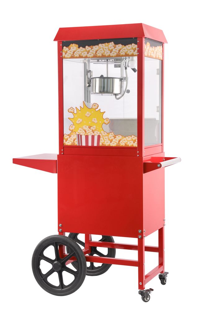 Popcornmaskin med vogn, rød, 220 - 240V/1155W, 940x510x(H)1553mm - for Storkjøkken - XL - Storkjøkken