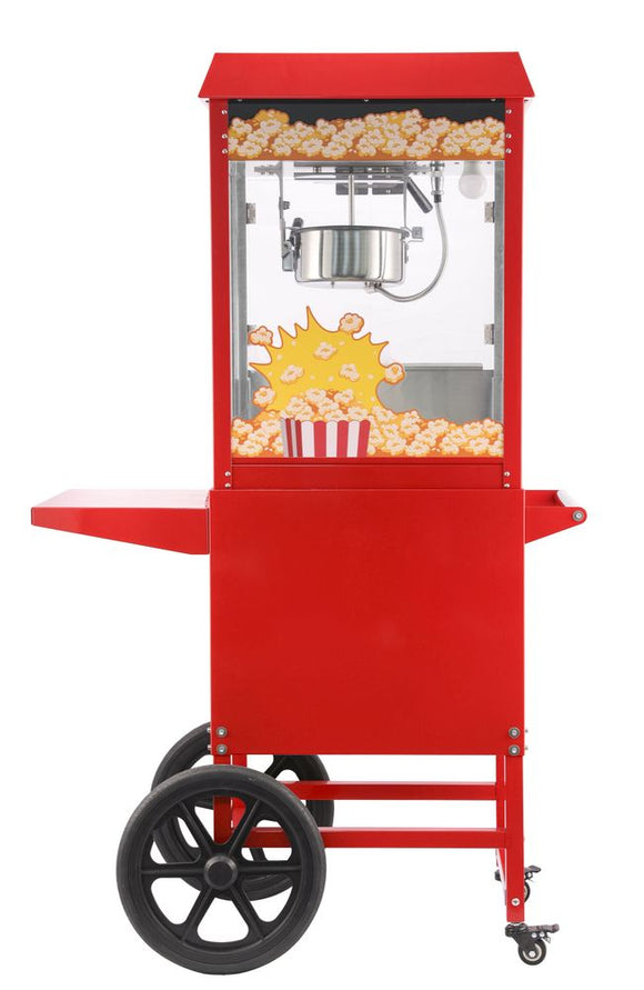 Popcornmaskin med vogn, rød, 220 - 240V/1155W, 940x510x(H)1553mm - for Storkjøkken - XL - Storkjøkken