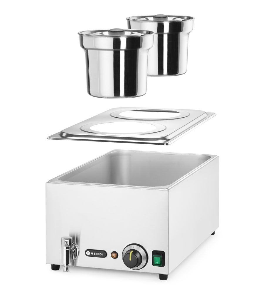 Sett: Bain - marie HENDI Ranger + 2x 4L beholder med lokk, 8L, 220 - 240V/1000W, 604x332x(H)315mm - for Storkjøkken - XL - Storkjøkken