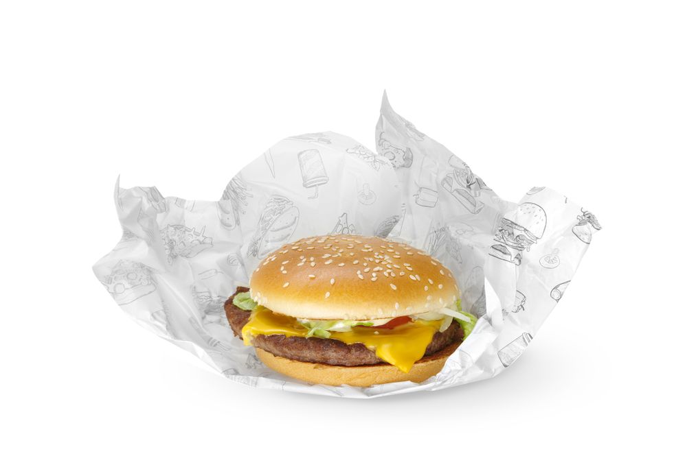 Smørepapir, Fast Food illustrasjonsmønster, 500 stk., 250x350mm - for Storkjøkken - XL - Storkjøkken