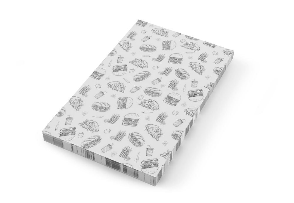 Smørepapir, Fast Food illustrasjonsmønster, 500 stk., 250x350mm - for Storkjøkken - XL - Storkjøkken