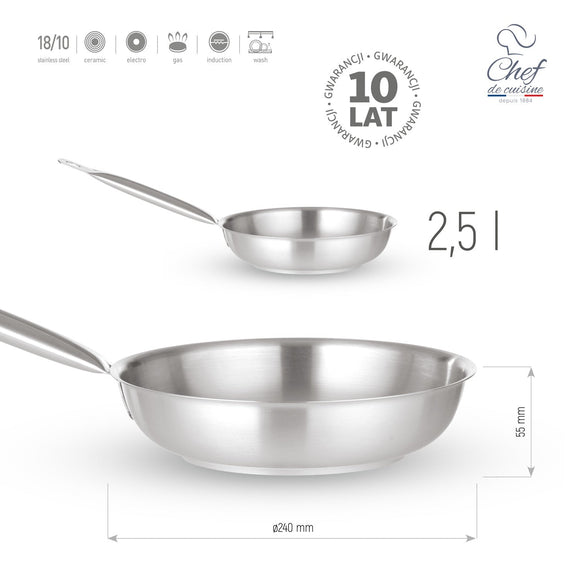 Stekepanne i rustfritt stål, 240 mm - for Storkjøkken - XL - Storkjøkken