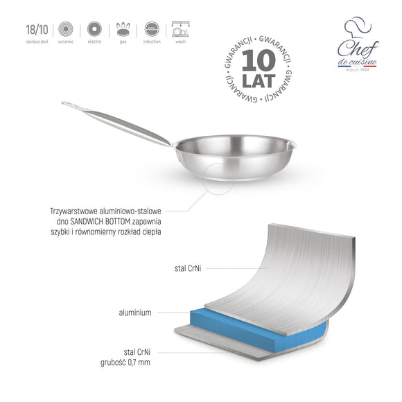 Stekepanne i rustfritt stål, 240 mm - for Storkjøkken - XL - Storkjøkken