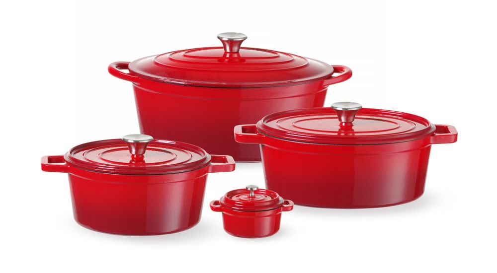 Støpejernsgryte emaljert, 4,4L, 365x290x(H)115mm, Oval - for Storkjøkken - XL - Storkjøkken