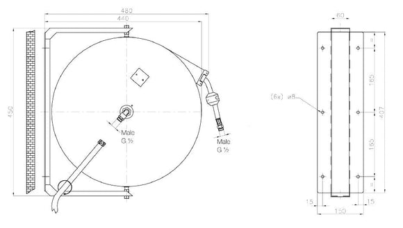 Uttrekkbar slangetrell 10 m med sprøytepistol - for Storkjøkken - XL - Storkjøkken