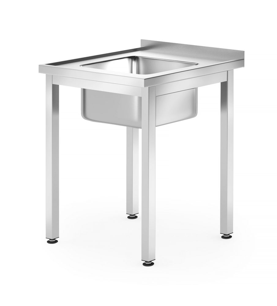Vaskbord – boltet, dybde 600 mm, vask i midten, 600x600x(H)850mm - for Storkjøkken - XL - Storkjøkken