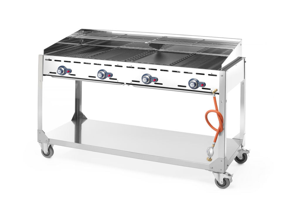 Grill Green Fire  med 4 brennere, på hjulbunnen, lysegrå, 22kw, 1400x612x (H) 825mm