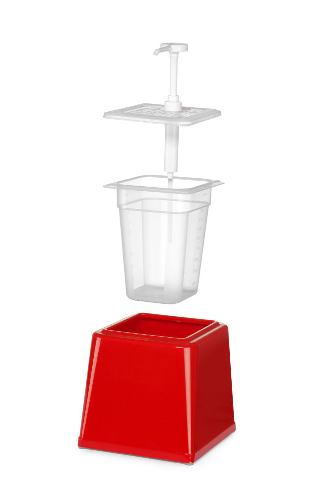 Sausdispenser med pumpe, 2,5L, rød, 230x210x (h) 250mm