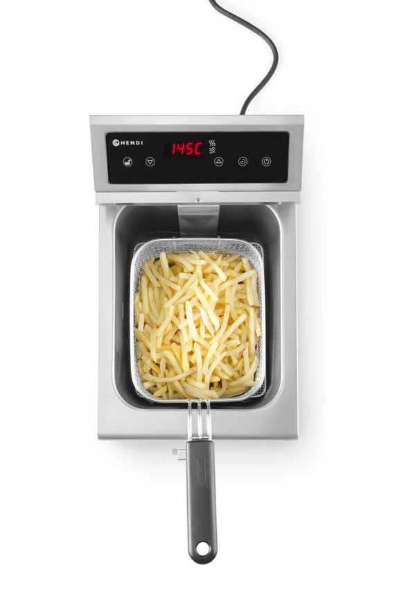 Induksjon Frityr koker med avløpskran, 8 L, 8L, Lysegrå, 230V/3500W, 290x485X (H) 405mm