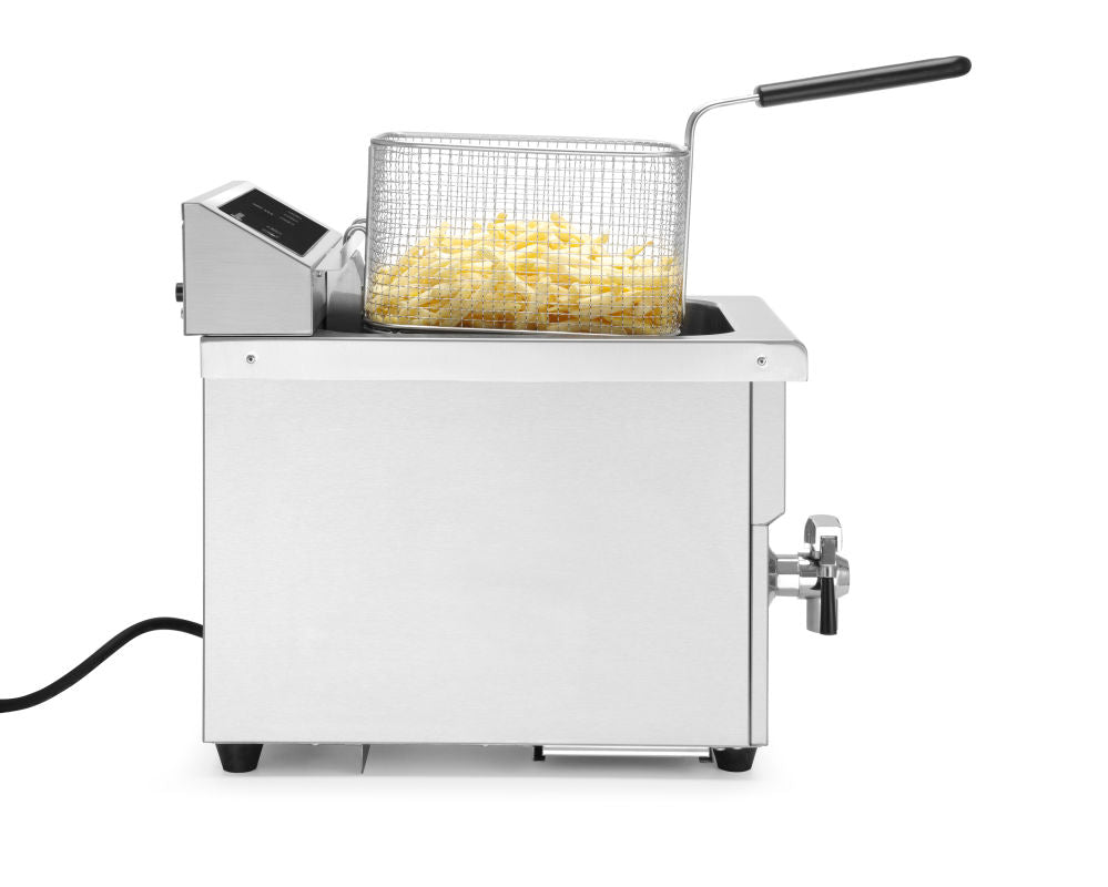Induksjon Frityr koker med avløpskran, 8 L, 8L, Lysegrå, 230V/3500W, 290x485X (H) 405mm