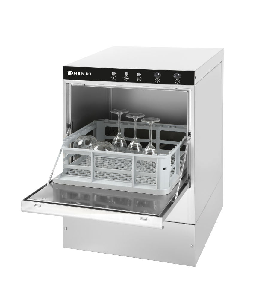 Glassvasker 40x40 - under benk - Elektromekanisk kontroll, med avløp og vaskemiddelpumpe, 230V/2800W, 510x470X (H) 710mm