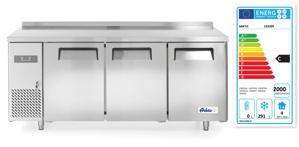 Fryser arbeidsbenk med 3 dører Kitchen Line 390L, Arktic, 291L, 230V/550W, 1800x600X (H) 800mm