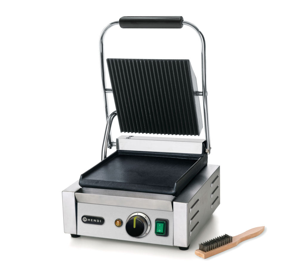 Kontakt Grill - Enkelt versjon, ribbet topp og glatt bunn, 230v/1800W, 310x370x (H) 210mm