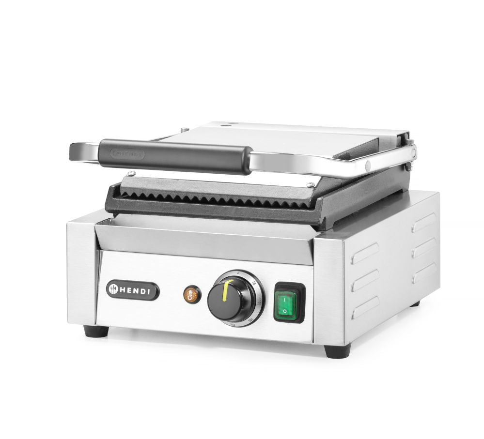 Kontakt Grill - Enkelt versjon, ribbet topp og glatt bunn, 230v/1800W, 310x370x (H) 210mm