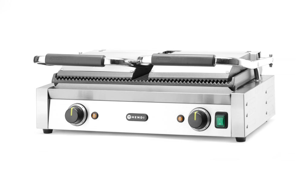 Kontakt Grill - Dobbeltgrill helt ribbet, ribbet topp og bunn, 230V/3600W, 570x370X (H) 210mm