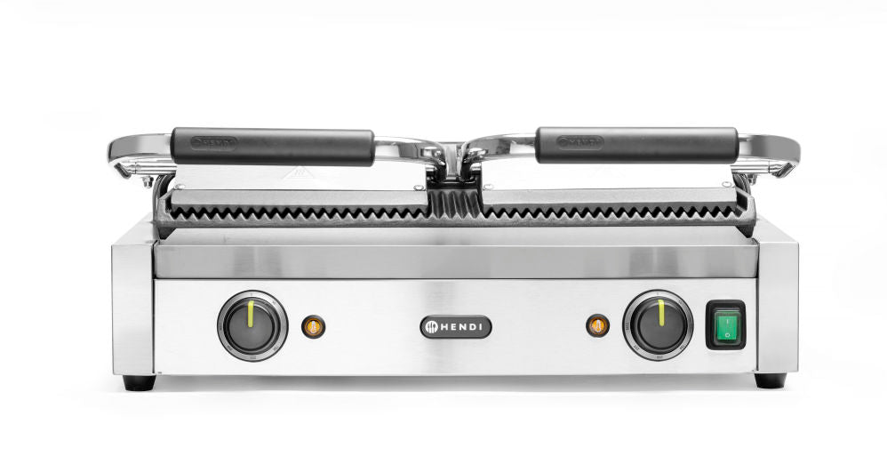 Kontakt Grill - Dobbeltgrill helt ribbet, ribbet topp og bunn, 230V/3600W, 570x370X (H) 210mm