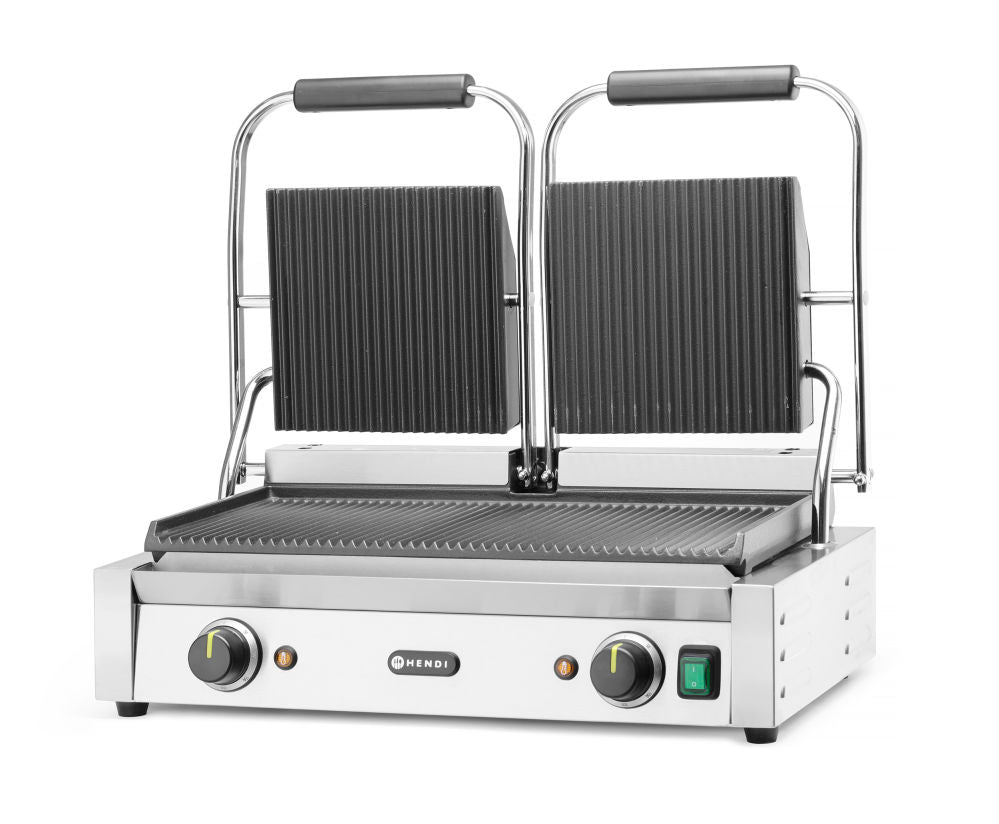 Kontakt Grill - Dobbeltgrill helt ribbet, ribbet topp og bunn, 230V/3600W, 570x370X (H) 210mm