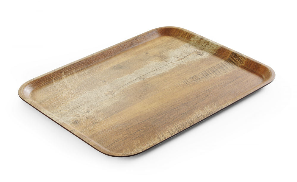 Servering av brett med melaminlaminat, ikke -glid, med tresign, tre, 330x430mm