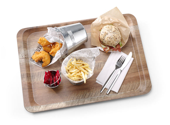 Servering av brett med melaminlaminat, ikke -glid, med tredesign, tre, 370x530mm