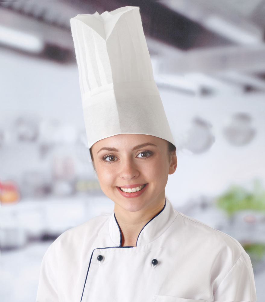 Kokke hatt - Chef's Hat - 10 stk, White, 10 PCs., Ø600X (H) 230MM