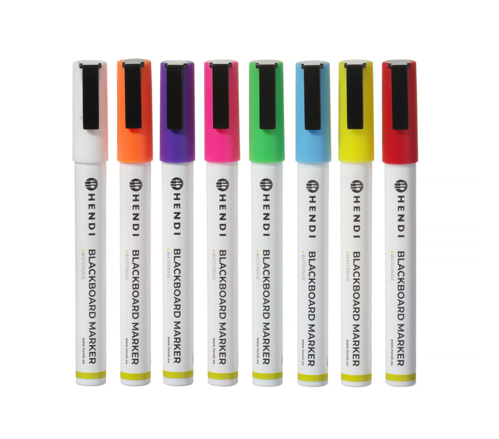 Tavle Markers 3 mm, 1 hvit, 1 rød, 1 blå, 1 grønn, 1 gul, 1 lilla, 1 oransje og 1 rosa markør