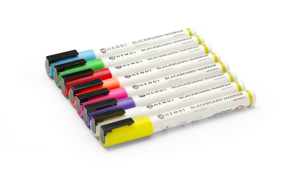 Tavle Markers 3 mm, 1 hvit, 1 rød, 1 blå, 1 grønn, 1 gul, 1 lilla, 1 oransje og 1 rosa markør