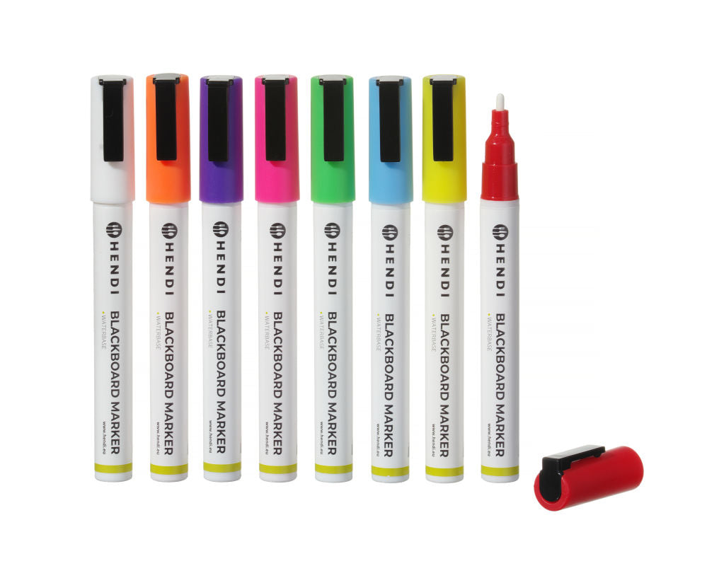 Tavle Markers 3 mm, 1 hvit, 1 rød, 1 blå, 1 grønn, 1 gul, 1 lilla, 1 oransje og 1 rosa markør